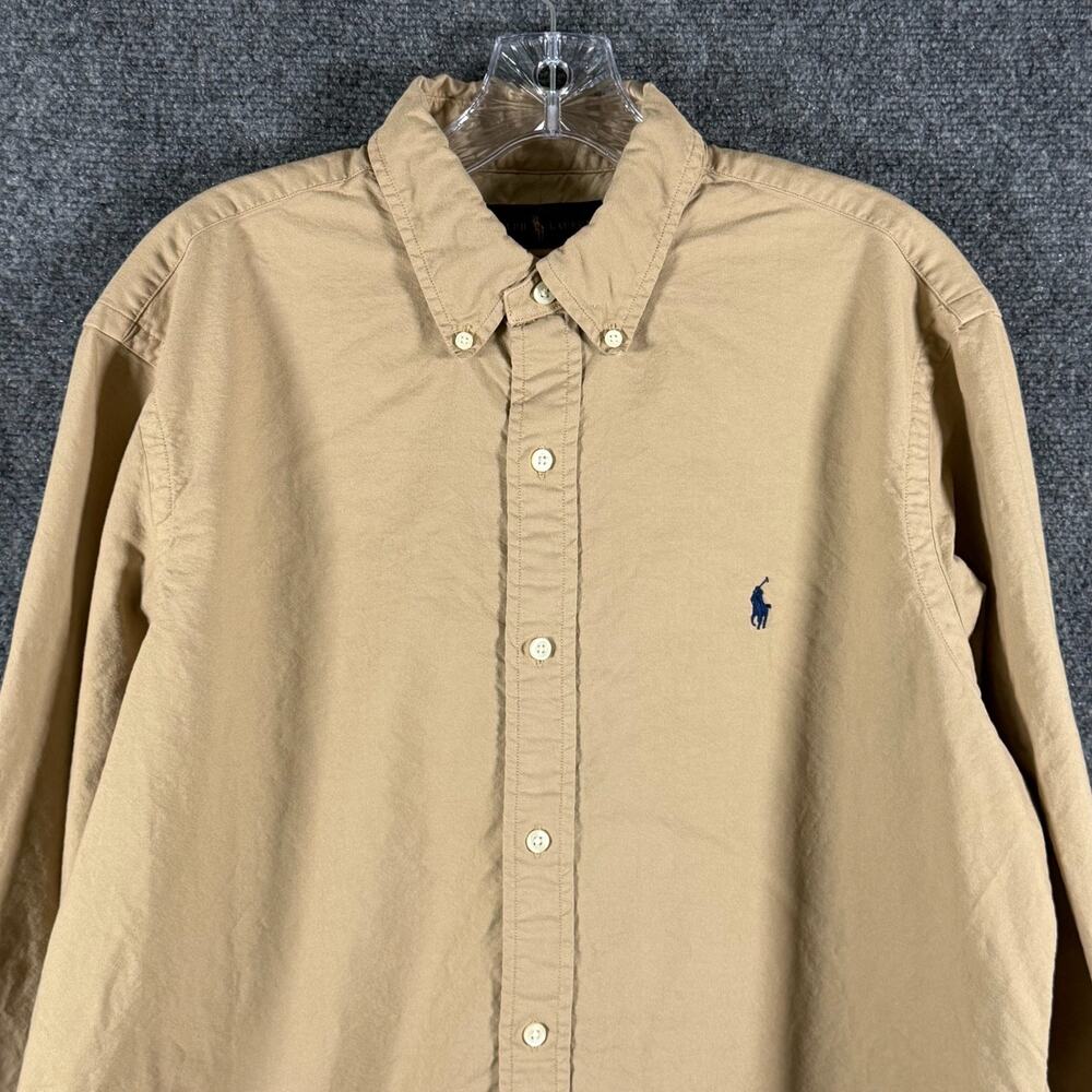Ralph Lauren Oxford LS Shirt Mens L Tan Khaki Classic Fit Cotton Button Down - Picture 2 of 13